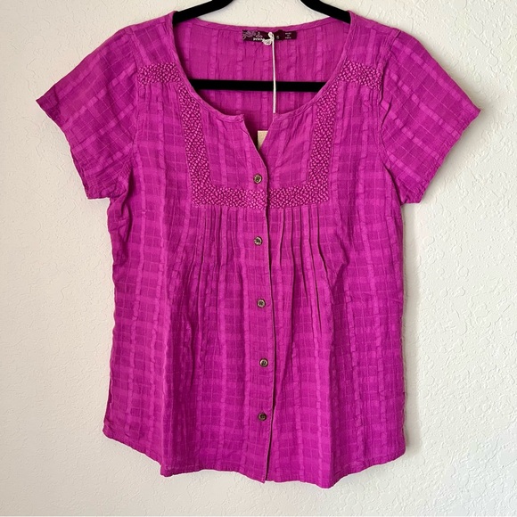 Prana Tops - Prana Organic Cotton Lucie Top Blouse Button Up Short Sleeve Pink Sz Small New